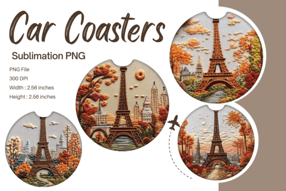 3D Eiffel Tower Embroidery for Car Coasters