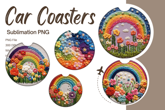 3D Rainbow Flower Embroidery Car Coaster: A Graphics Gem for Print Templates