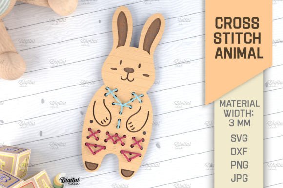 Charming Cross Stitch Animals LaserCut. Bunny SVG for Creative Projects