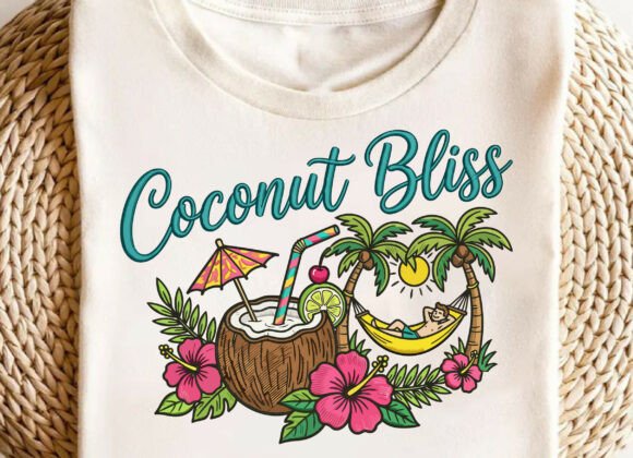 Coconut Bliss Embroidery SVG Design PNG for Graphics