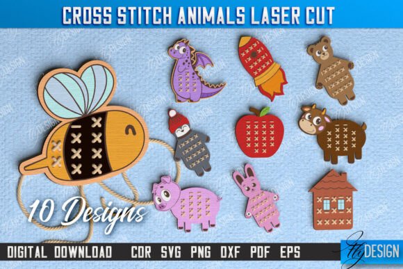 Cross Stitch Animals Bundle: Perfect for Laser Cutting and Handmade Toys