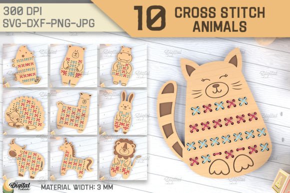 Cross Stitch Animals LaserCut SVG for Puzzles and More
