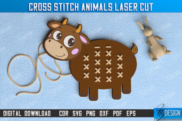 Cross Stitch Cow Montessori Lacing: A Laser Cut Toy for Creative Marketers