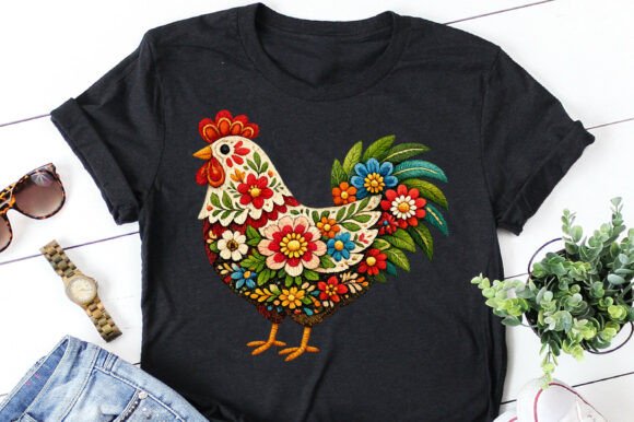 Floral Chicken Embroidery Png T-Shirt: A Must for Crafters