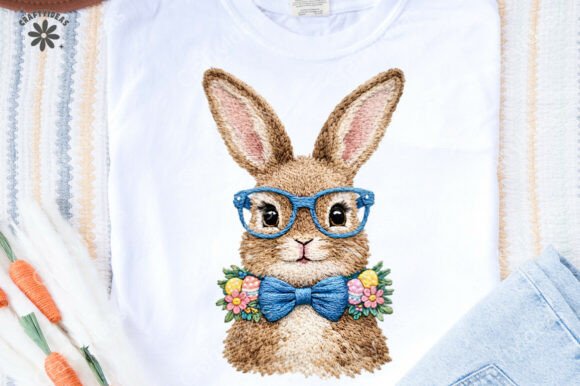 Retro Faux Embroidery Easter Bunny PNG for Graphics and T-Shirt Designs