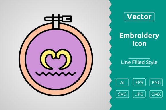 Vector Embroidery Filled Outline Icon: A Versatile Graphics Asset